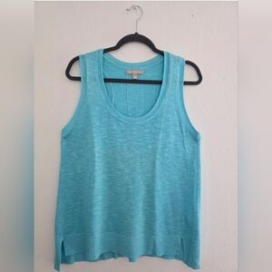 Banana Republic Women's Knit Sweater Tank Top Linen Blend In Aqua Blue Sz XL EUC